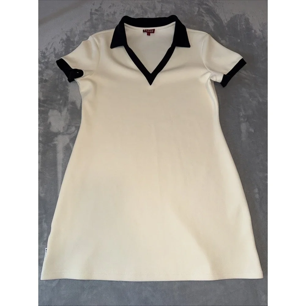 Staud Court Volley Mini Dress Women's Sz L Sporty White V-Neck‎ Golf Pickleball